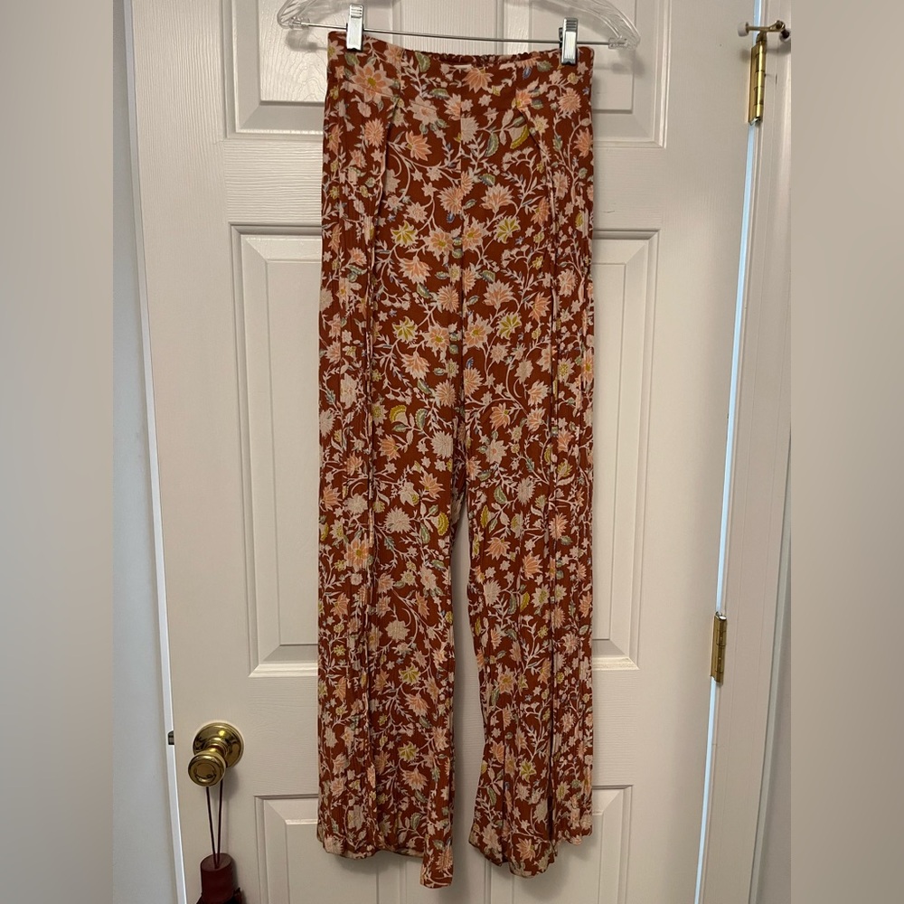 Billabong Floral Wide-Leg Pants in Brown and Cream